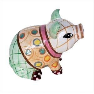 Absolutely Adorable Handpainted Multi Color Polka Dot Ceramic Pig Piggy Bank
